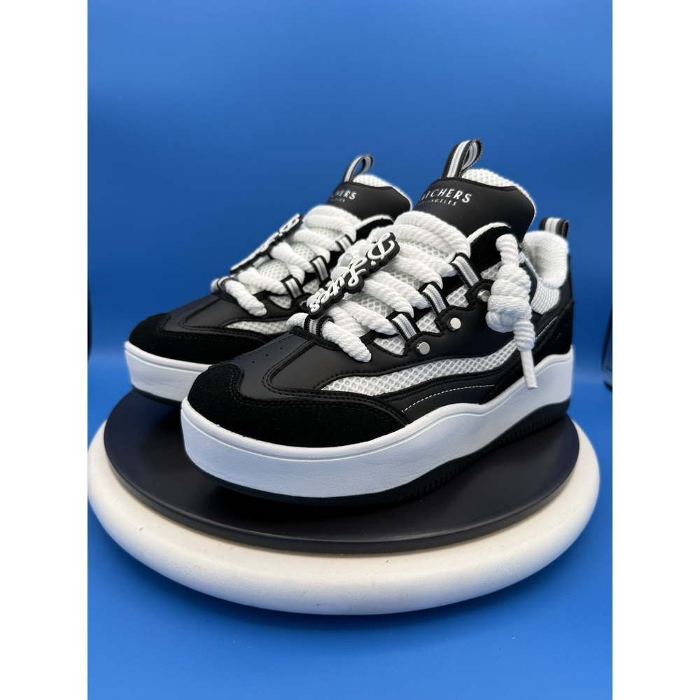 Skechers D'Lites X Wave Crest Womens Size 10 Black White Chunky Shoes 185320
